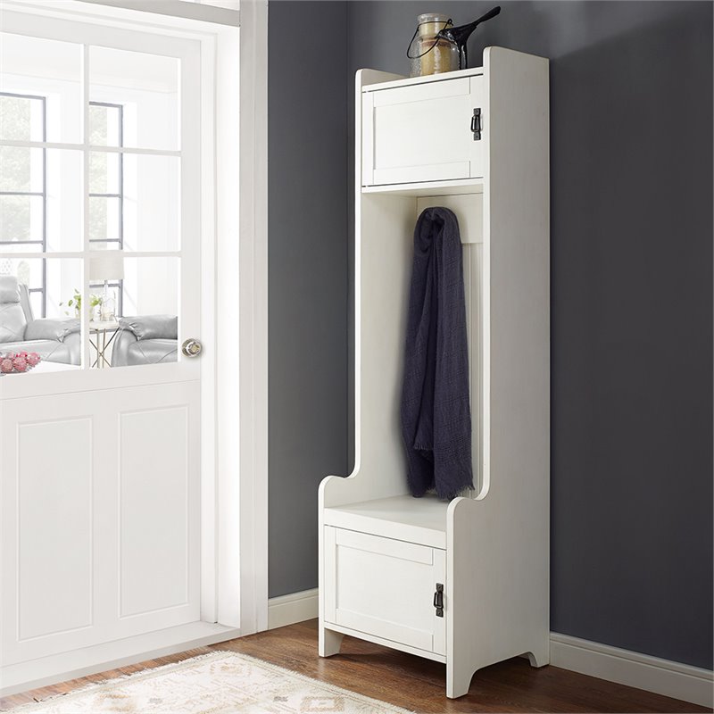 Bowery Hill Wood Hall Tree with 2 Cabinet Doors in Distressed White/Black