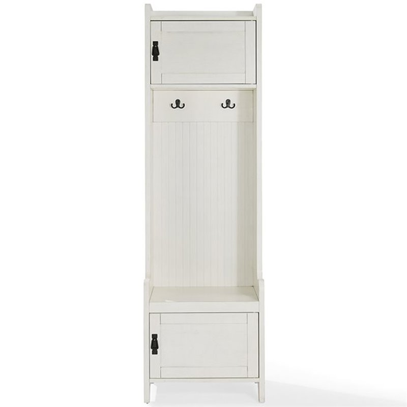 Bowery Hill Wood Hall Tree with 2 Cabinet Doors in Distressed White/Black