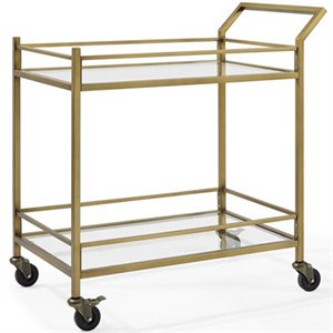 bowery hill 2 tier glass top bar cart in antique gold finish
