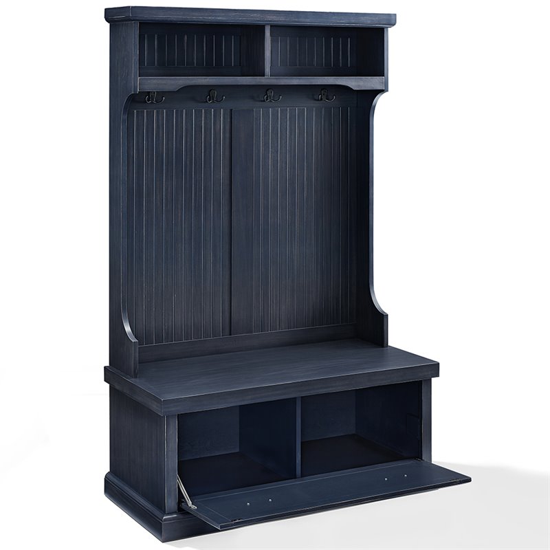 Bowery Hill 4-Hook Coastal Wood Hall Tree in Distressed Navy