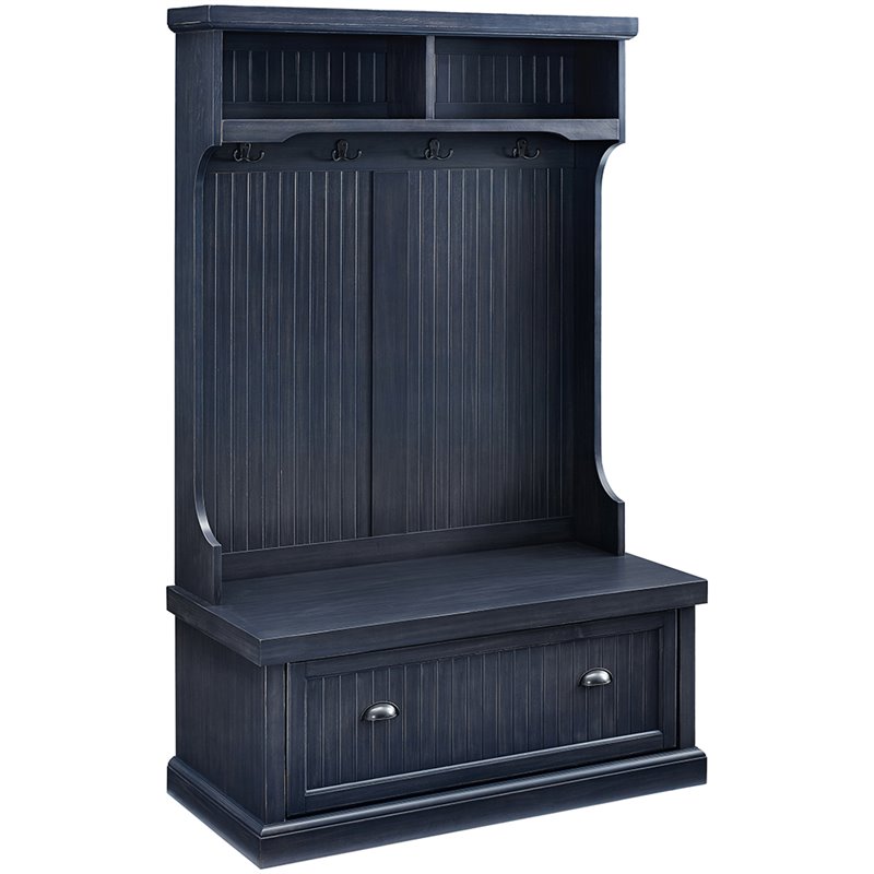 Bowery Hill 4-Hook Coastal Wood Hall Tree in Distressed Navy