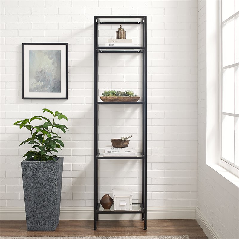 Bowery Hill 4-Shelf Modern Metal Etagere Bookcase in Oil Rubbed Bronze/Clear