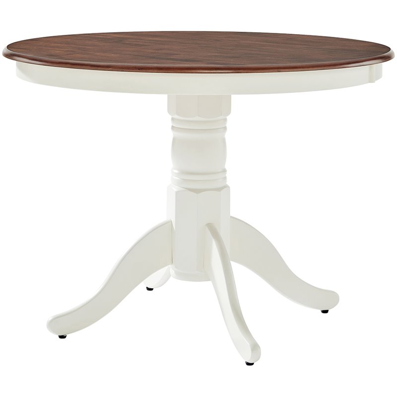 Bowery Hill 5-Piece Round Pedestal Wood Dining Set in Rubbed White/Rich Cherry