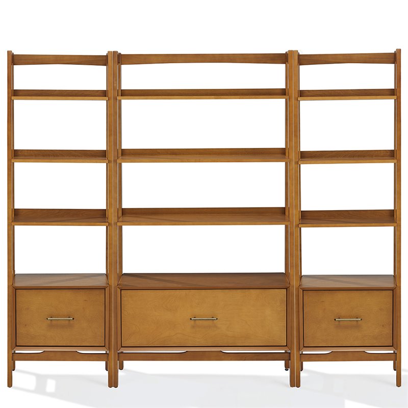 Bowery Hill 3-Piece Mid-Century Wood Etagere Bookcase Set in Acorn Brown