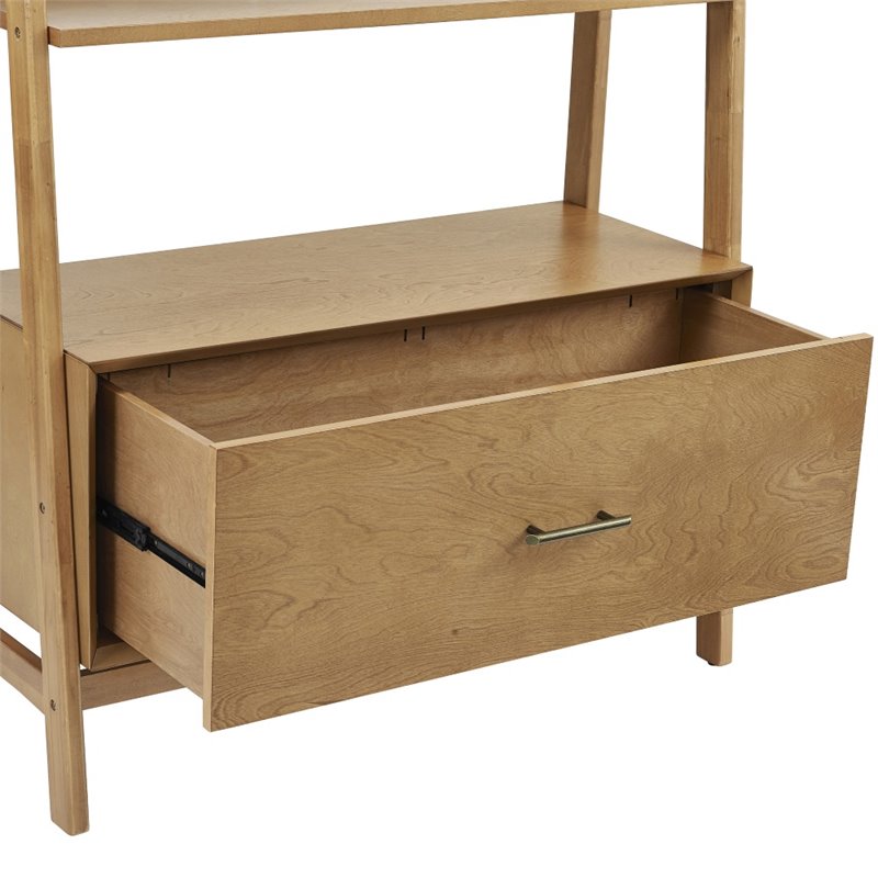 Bowery Hill 3-Piece Mid-Century Wood Etagere Bookcase Set in Acorn Brown