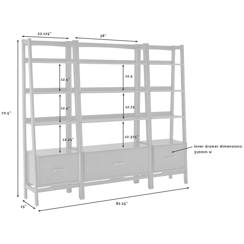 Bowery Hill 3-Piece Mid-Century Wood Etagere Bookcase Set in Acorn Brown