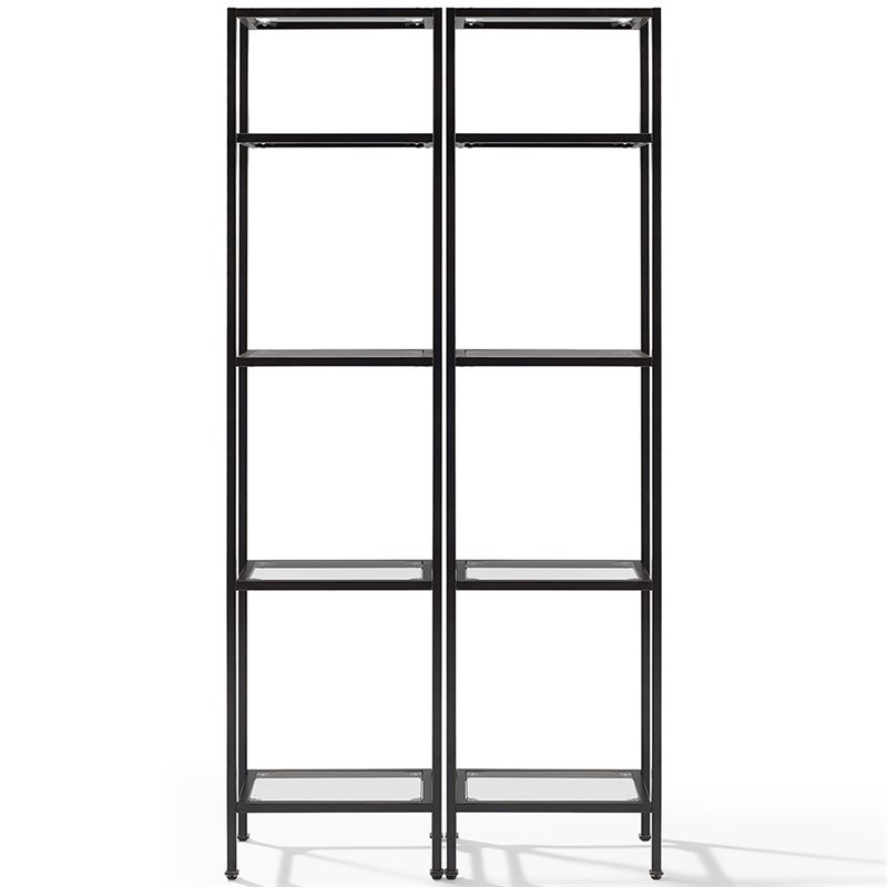 Bowery Hill 4-Shelf Metal/Glass Etagere Bookcase in Bronze/Clear (Set of 2)
