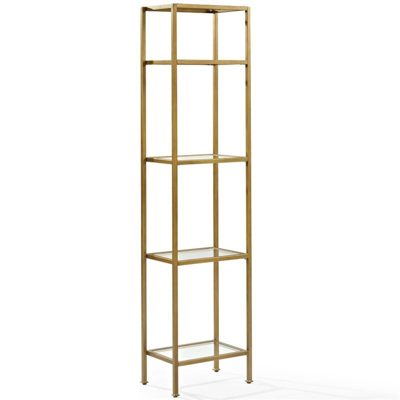 Bowery Hill 4-Shelf Metal/Glass Etagere Bookcase in Soft Gold/Clear (Set of 2)