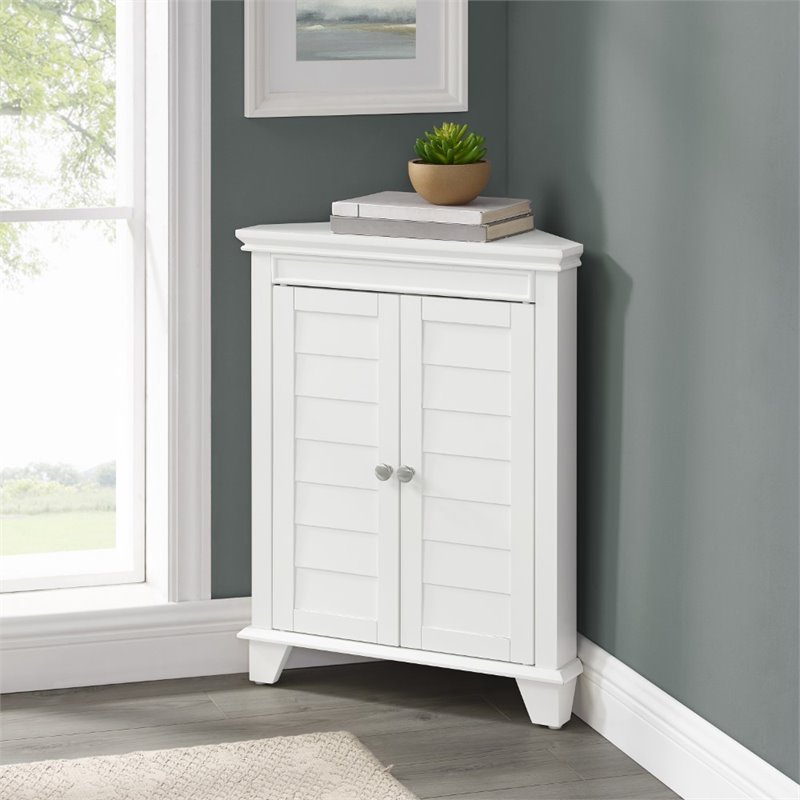Bowery Hill 2-Door Coastal Wood Corner Storage Cabinet in White