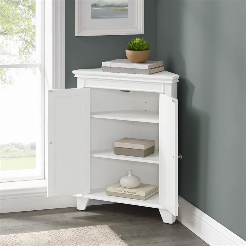 Bowery Hill 2-Door Coastal Wood Corner Storage Cabinet in White