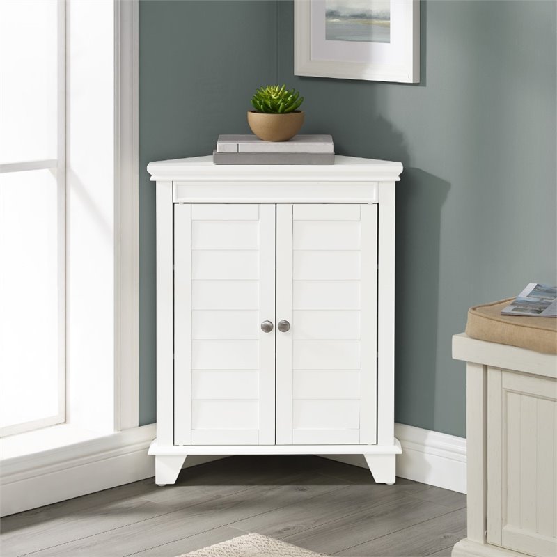 Bowery Hill 2-Door Coastal Wood Corner Storage Cabinet in White