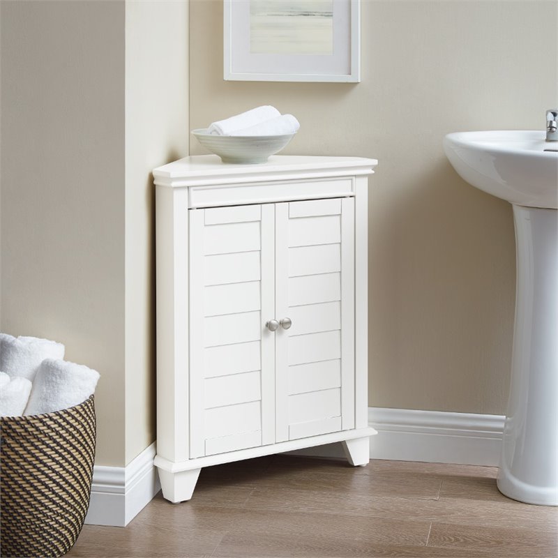 Bowery Hill 2-Door Coastal Wood Corner Storage Cabinet in White
