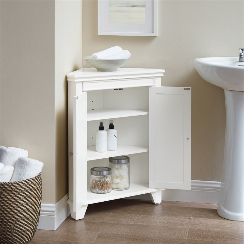 Bowery Hill 2-Door Coastal Wood Corner Storage Cabinet in White