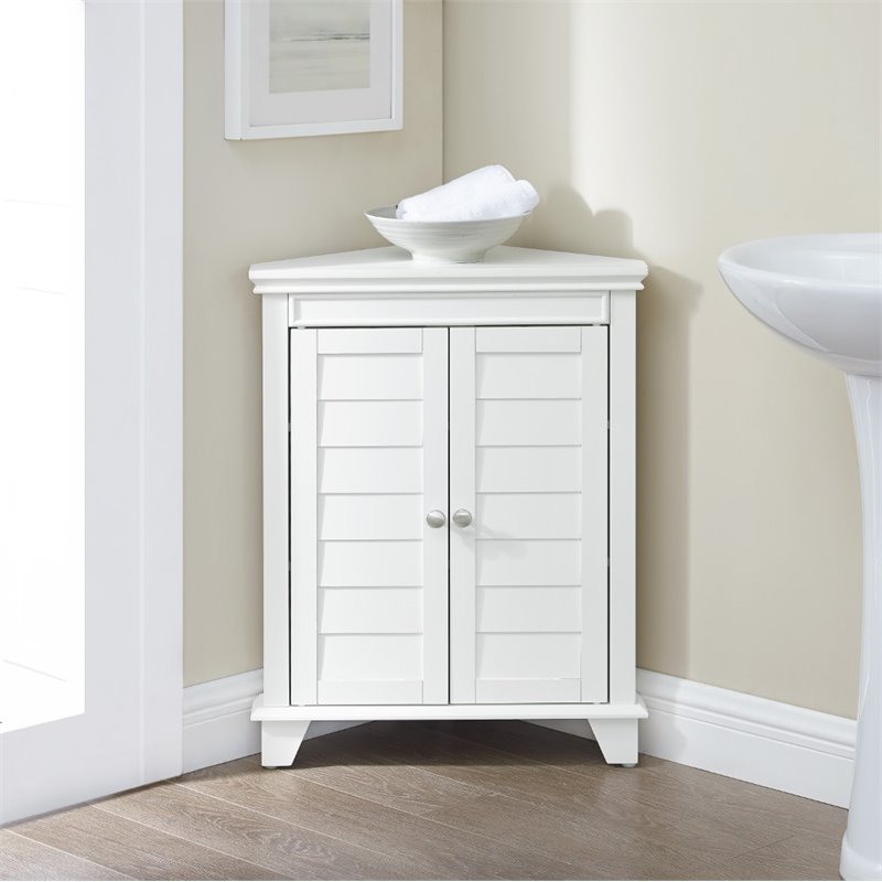 Bowery Hill 2-Door Coastal Wood Corner Storage Cabinet in White