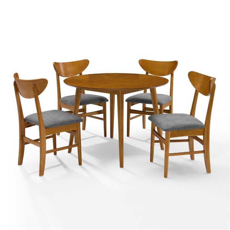 Bowery Hill 5-Piece Round Wood/Polyester Dining Set in Acorn Brown/Gray