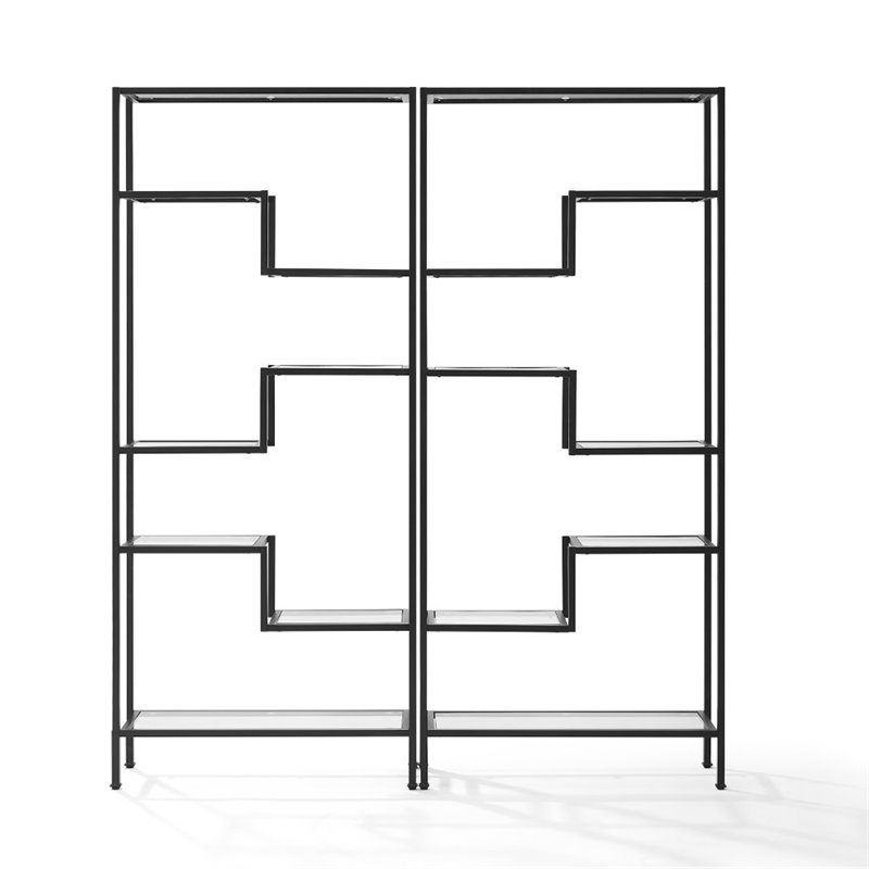 Bowery Hill 14-Shelf Modern Metal Etagere in Matte Black (Set of 2)
