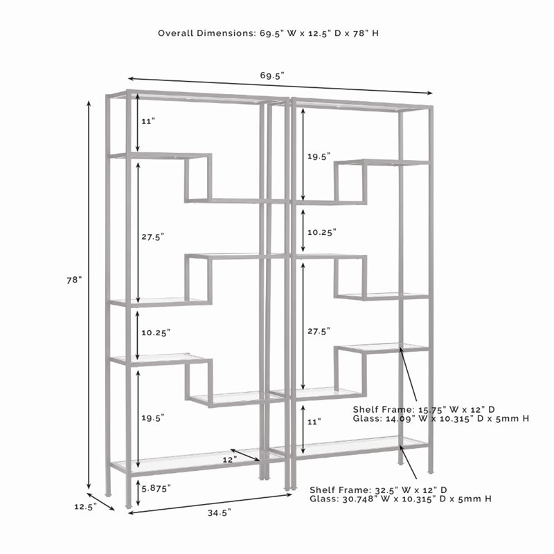 Bowery Hill 14-Shelf Modern Metal Etagere in Matte Black (Set of 2)