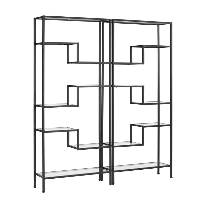 Bowery Hill 14-Shelf Modern Metal Etagere in Matte Black (Set of 2)