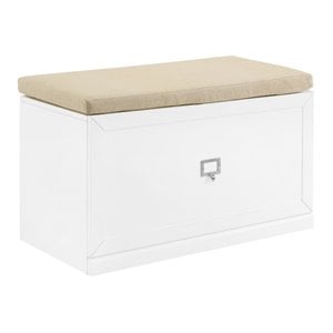 Bowery Hill 20.5&quot Modern Wood/Linen Entryway Bench in White/Tan