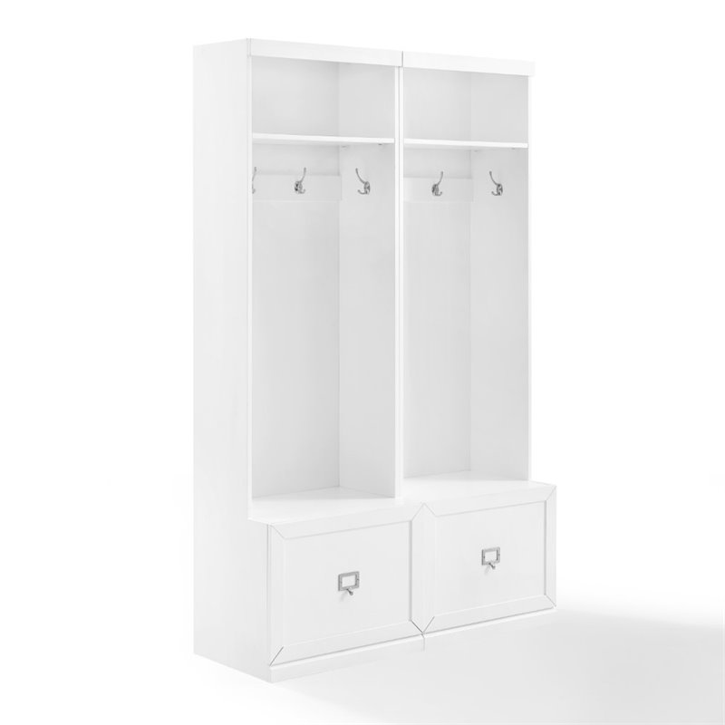 Bowery Hill 2-Piece Modern Wood Entryway Set with Coat Rack Hooks in White