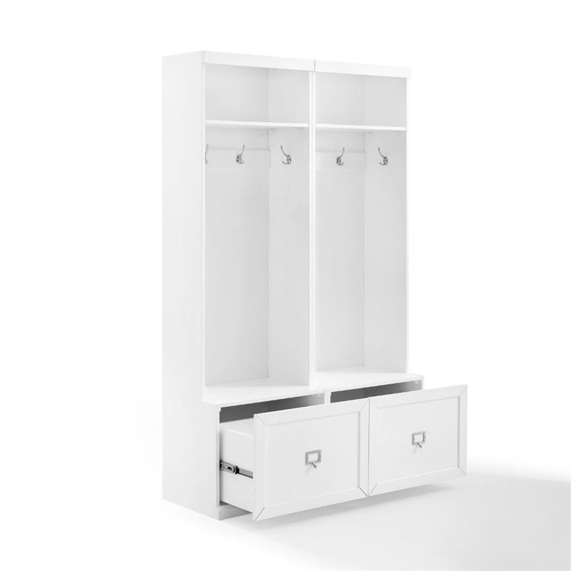 Bowery Hill 2-Piece Modern Wood Entryway Set with Coat Rack Hooks in White
