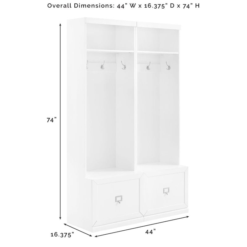 Bowery Hill 2-Piece Modern Wood Entryway Set with Coat Rack Hooks in White