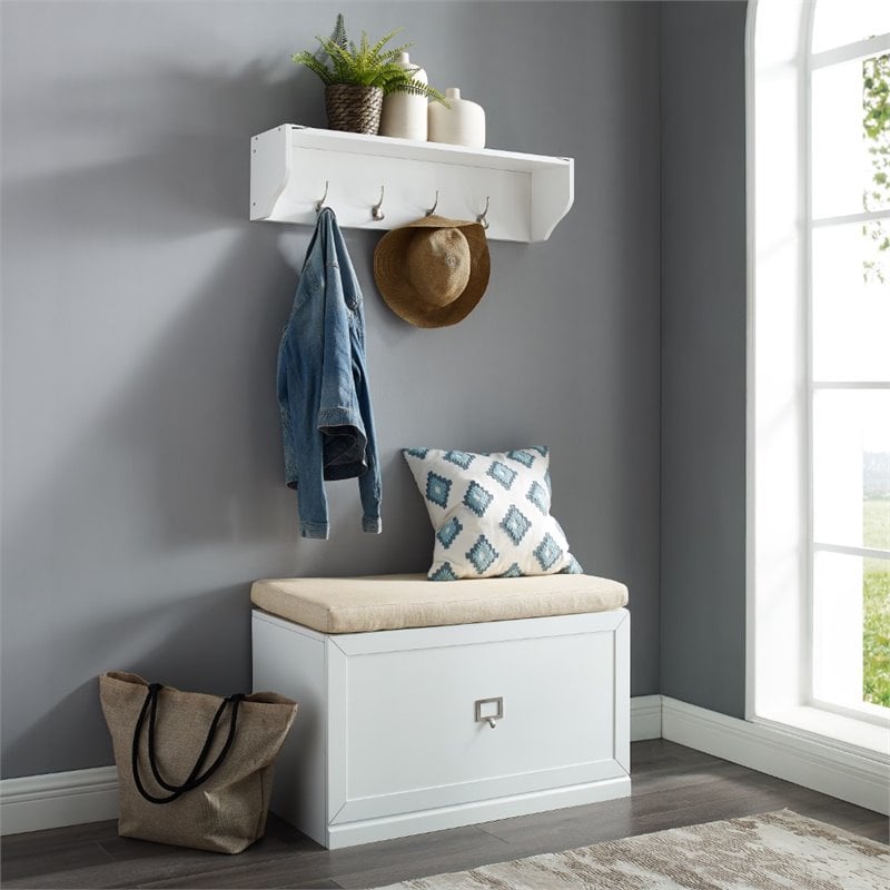 Bowery Hill 2-Piece Modern Wood/Linen Entryway Set in White/Tan