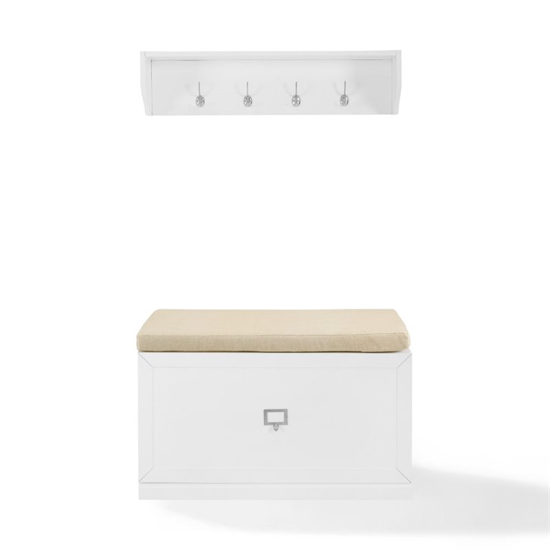 Bowery Hill 2-Piece Modern Wood/Linen Entryway Set in White/Tan