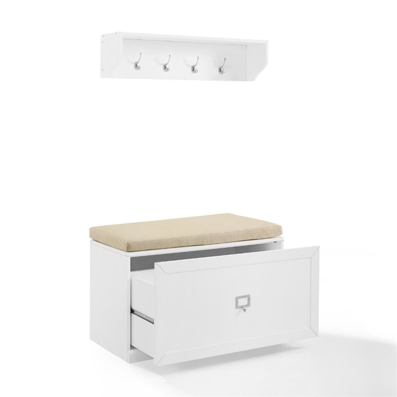 Bowery Hill 2-Piece Modern Wood/Linen Entryway Set in White/Tan