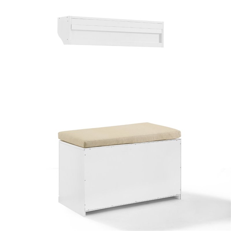 Bowery Hill 2-Piece Modern Wood/Linen Entryway Set in White/Tan