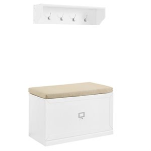 Bowery Hill 2-Piece Modern Wood/Linen Entryway Set in White/Tan