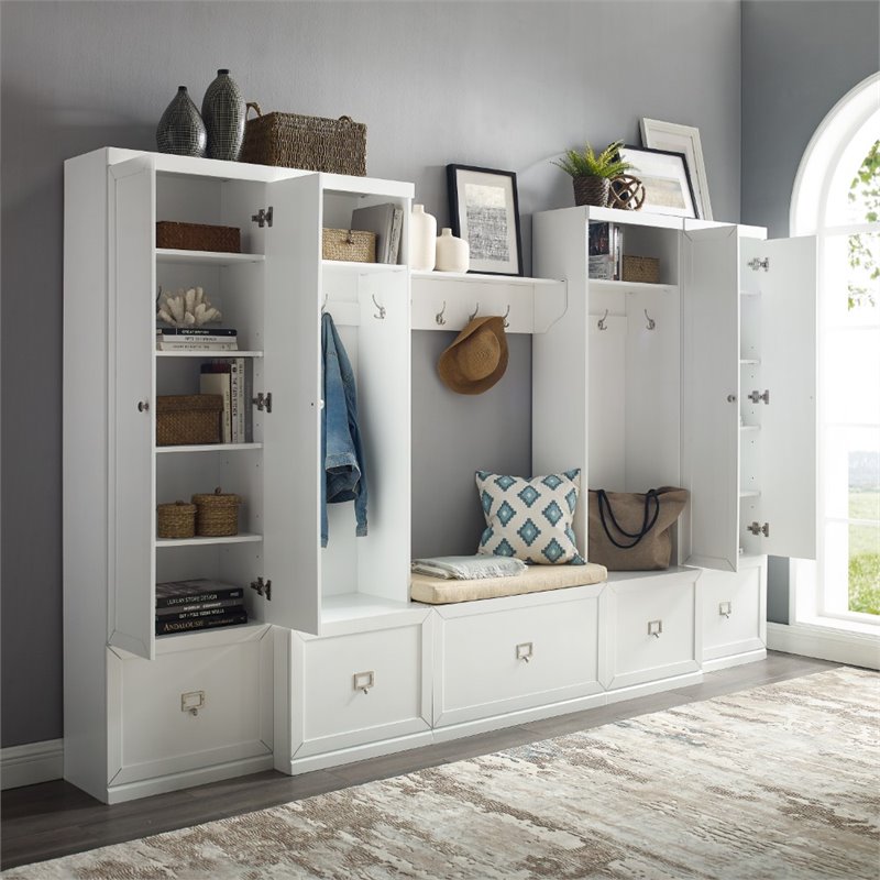 Bowery Hill 6-Piece Modern Wood/Linen Entryway Set in White/Tan