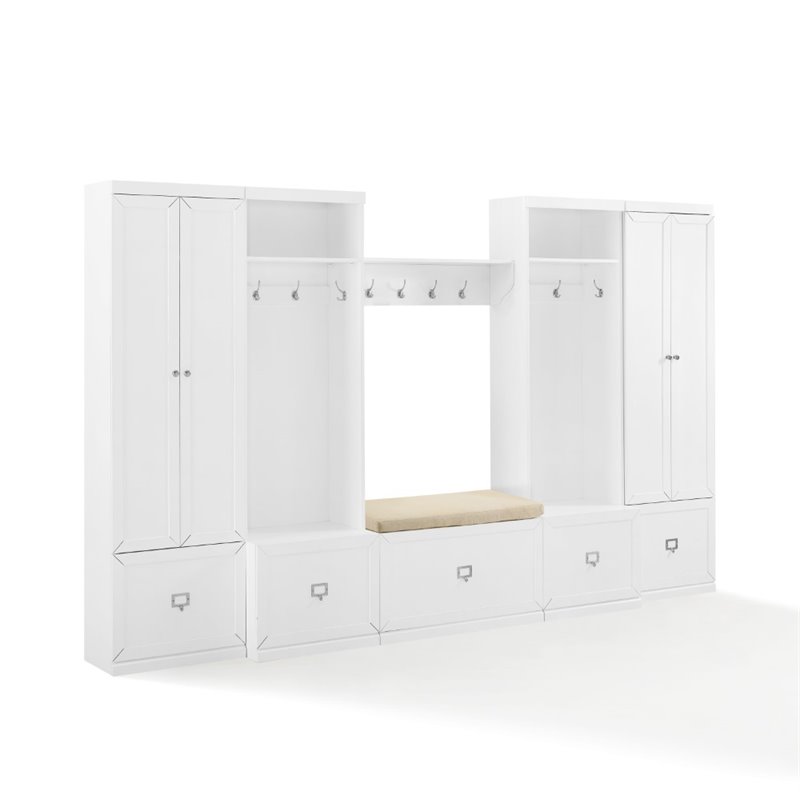 Bowery Hill 6-Piece Modern Wood/Linen Entryway Set in White/Tan