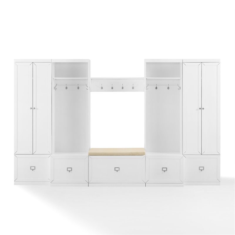 Bowery Hill 6-Piece Modern Wood/Linen Entryway Set in White/Tan