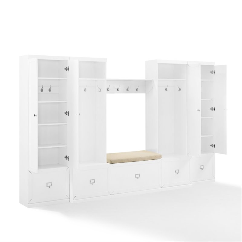 Bowery Hill 6-Piece Modern Wood/Linen Entryway Set in White/Tan