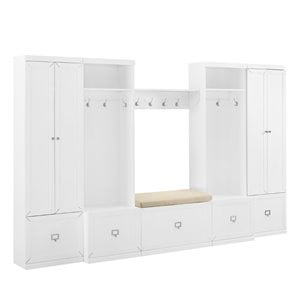 Bowery Hill 6-Piece Modern Wood/Linen Entryway Set in White/Tan
