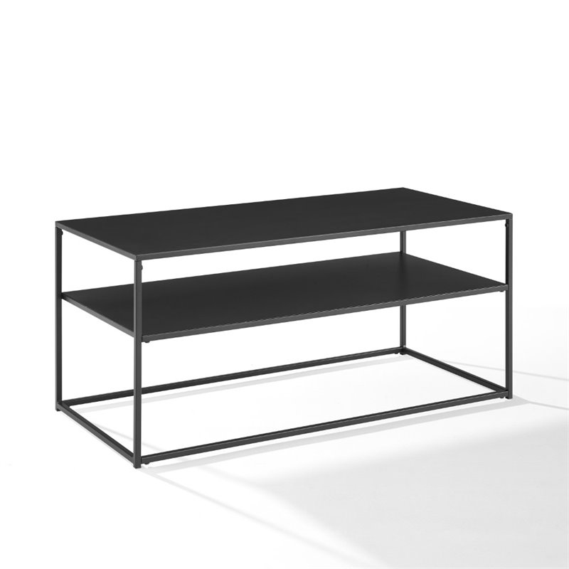 Bowery Hill Modern Metal Coffee Table with Shelf in Matte Black