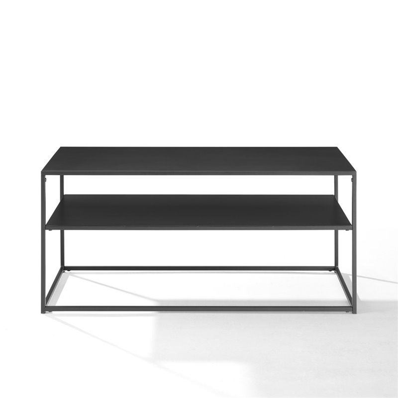 Bowery Hill Modern Metal Coffee Table with Shelf in Matte Black