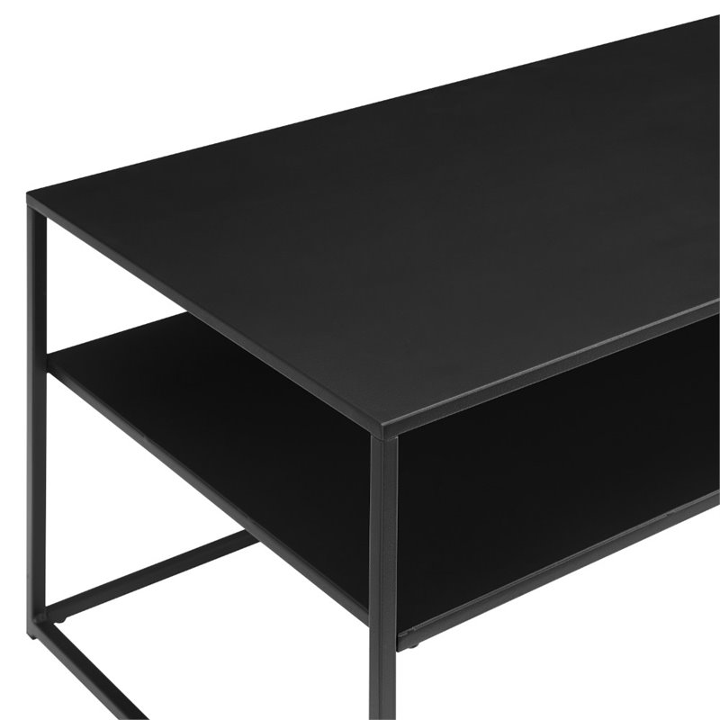 Bowery Hill Modern Metal Coffee Table with Shelf in Matte Black