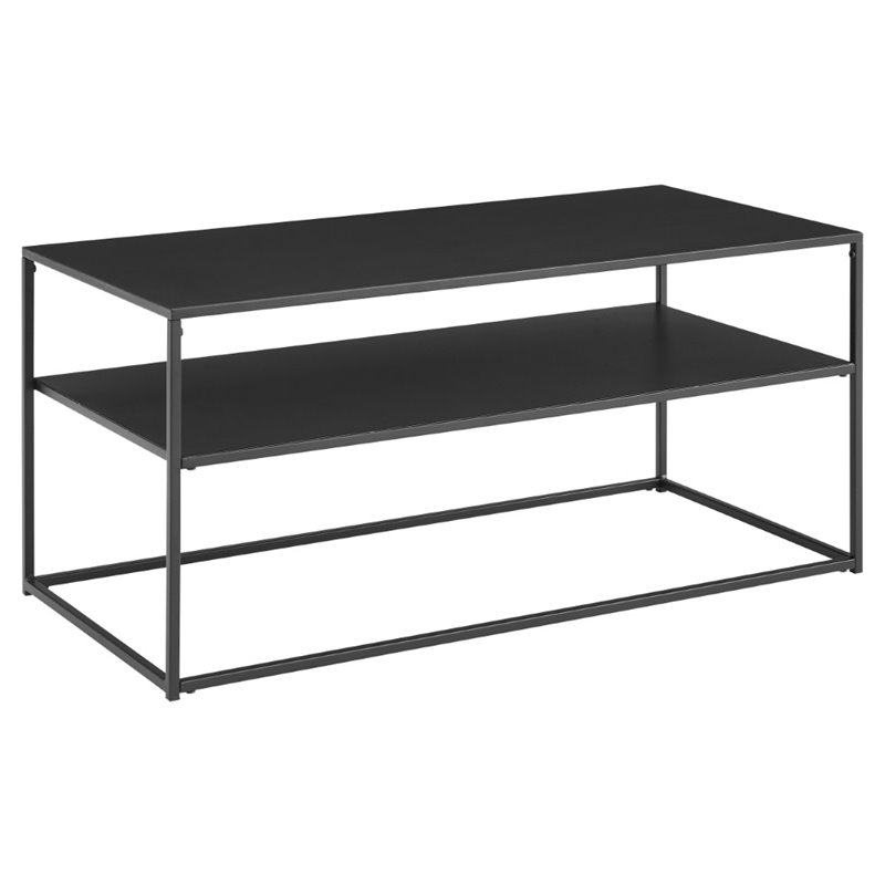 Bowery Hill Modern Metal Coffee Table with Shelf in Matte Black