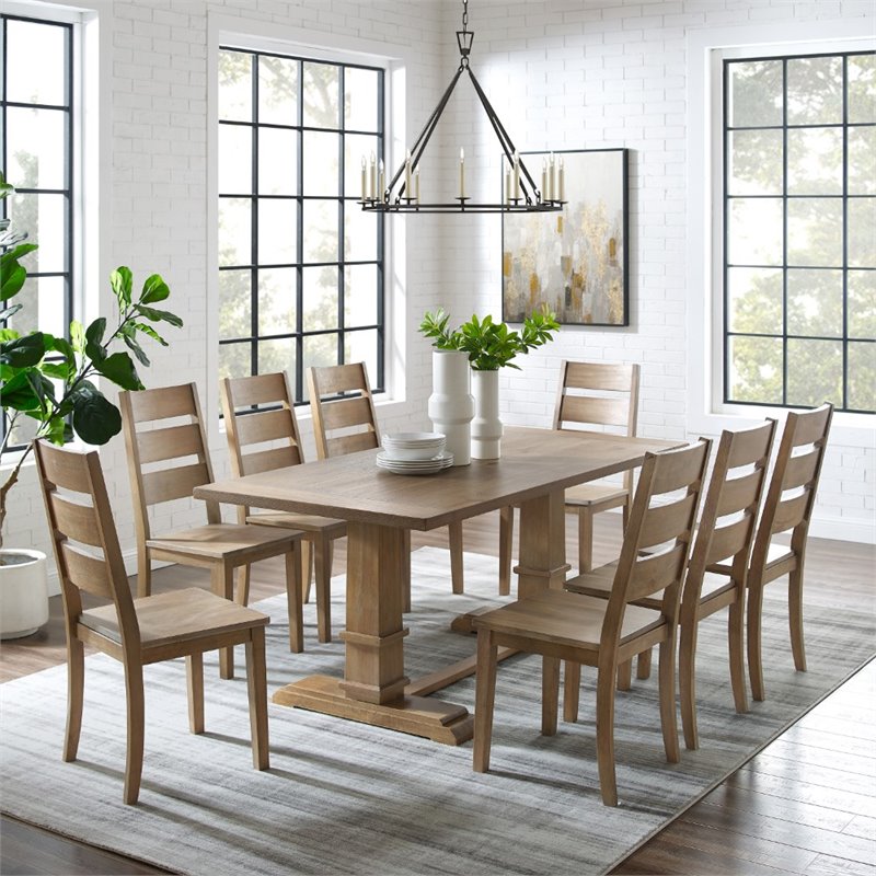 Bowery Hill 9 Piece Modern Farmhouse Dining Set in Rustic Brown