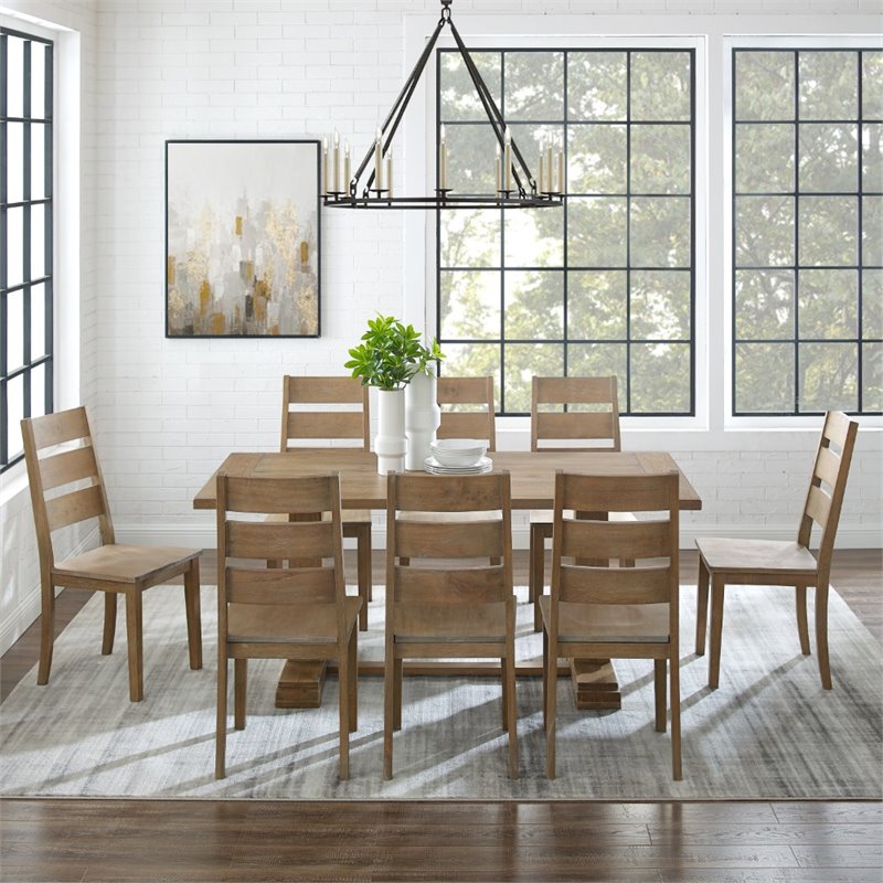 Bowery Hill 9 Piece Modern Farmhouse Dining Set in Rustic Brown