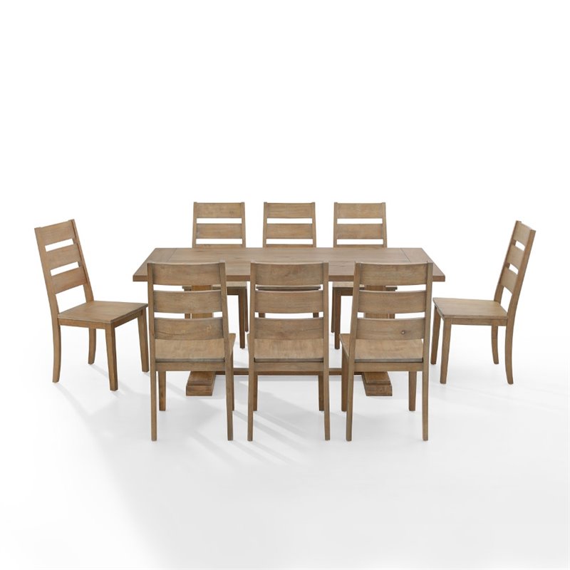Bowery Hill 9 Piece Modern Farmhouse Dining Set in Rustic Brown