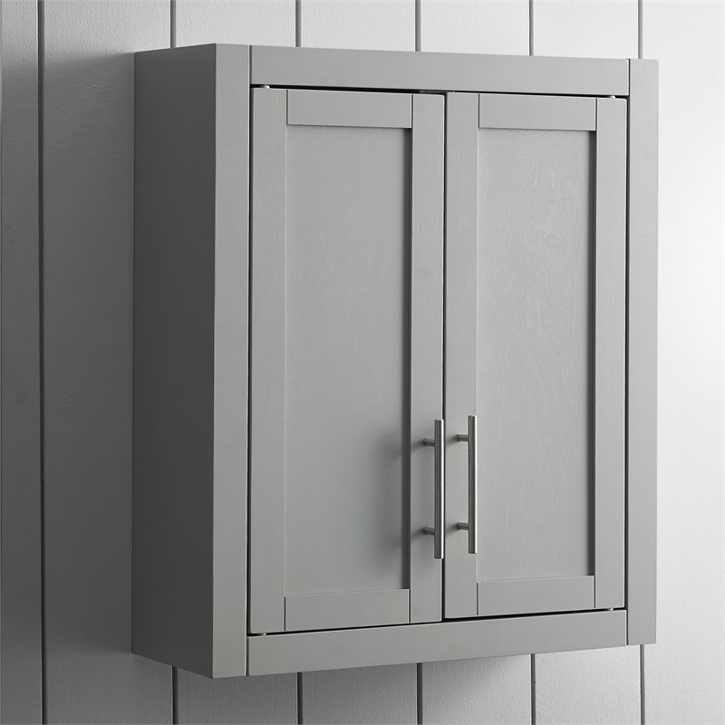 Bowery Hill Wood Wall Cabinet with Doors and Shelves in Gray/Chrome