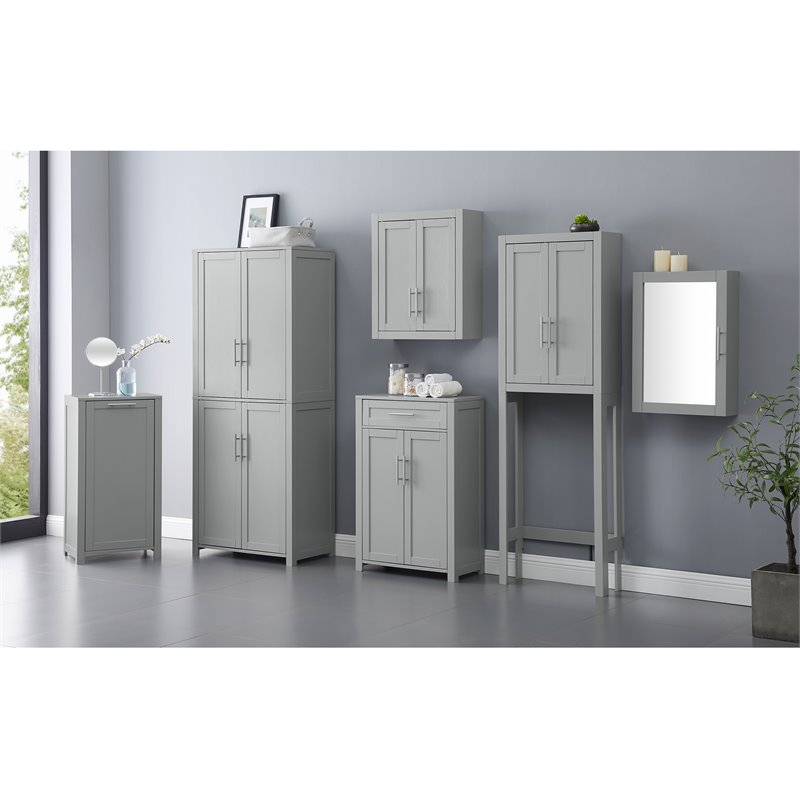 Bowery Hill Wood Wall Cabinet with Doors and Shelves in Gray/Chrome