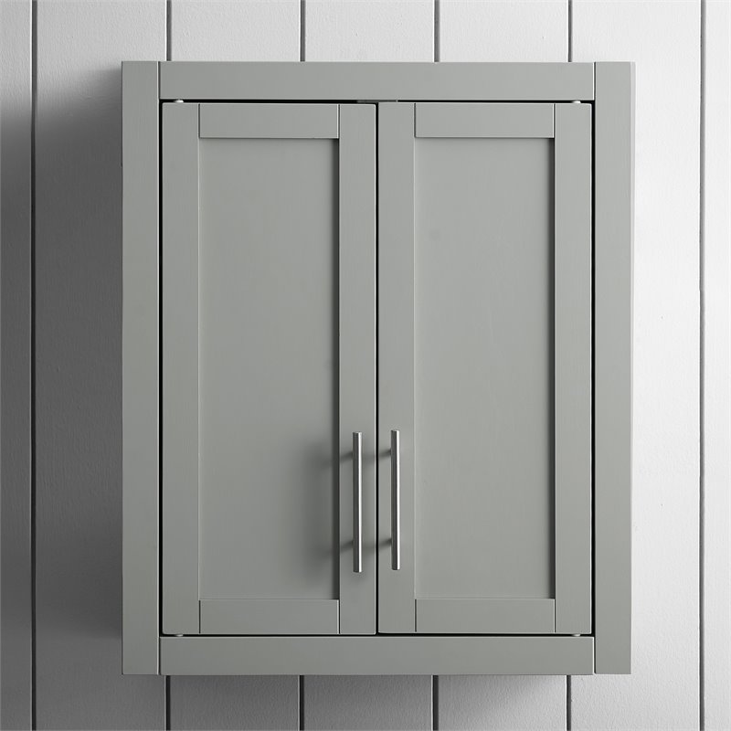 Bowery Hill Wood Wall Cabinet with Doors and Shelves in Gray/Chrome
