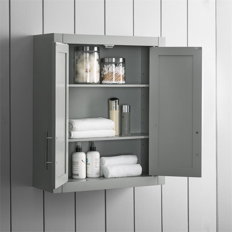 Bowery Hill Wood Wall Cabinet with Doors and Shelves in Gray/Chrome