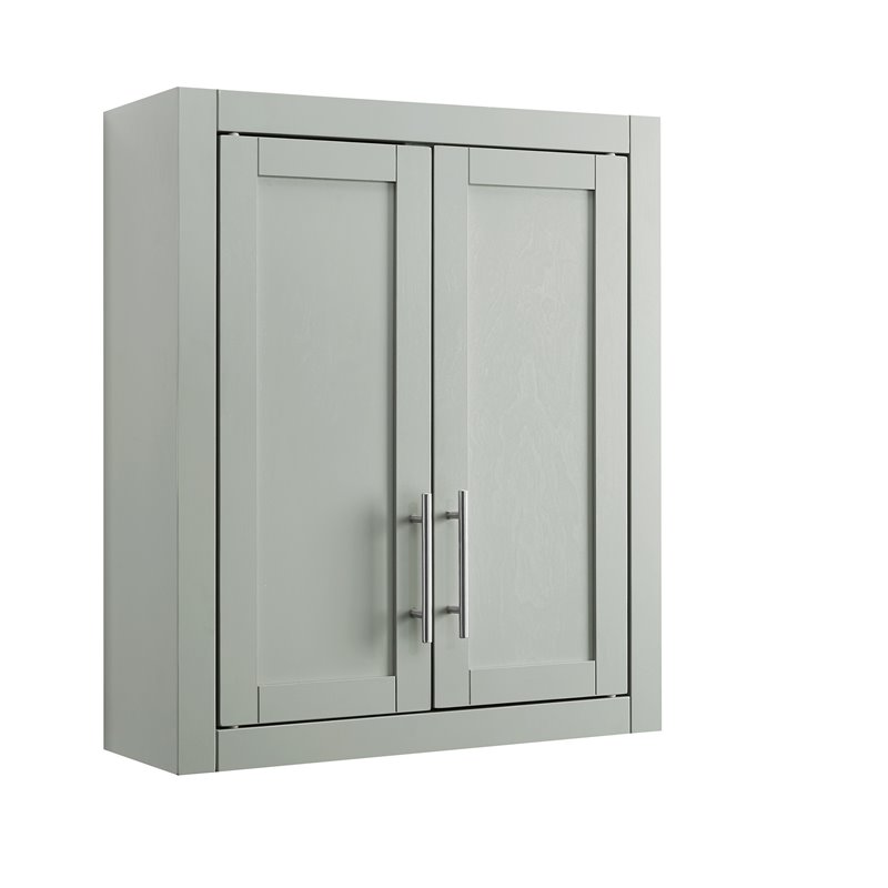Bowery Hill Wood Wall Cabinet with Doors and Shelves in Gray/Chrome