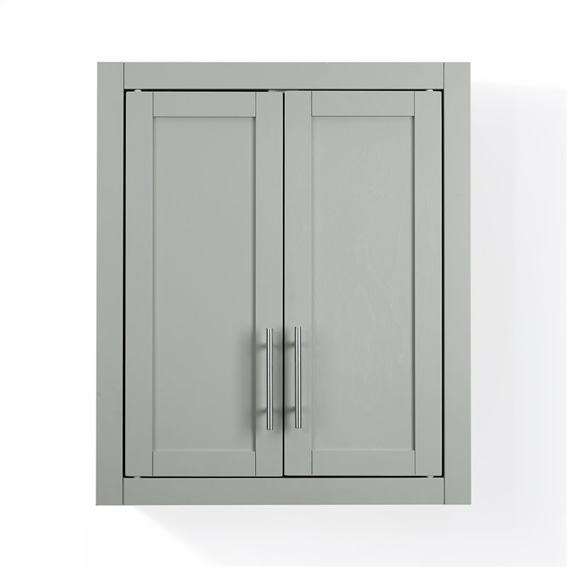 Bowery Hill Wood Wall Cabinet with Doors and Shelves in Gray/Chrome