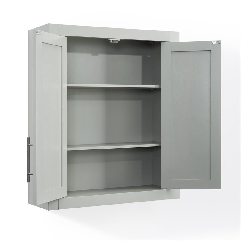 Bowery Hill Wood Wall Cabinet with Doors and Shelves in Gray/Chrome